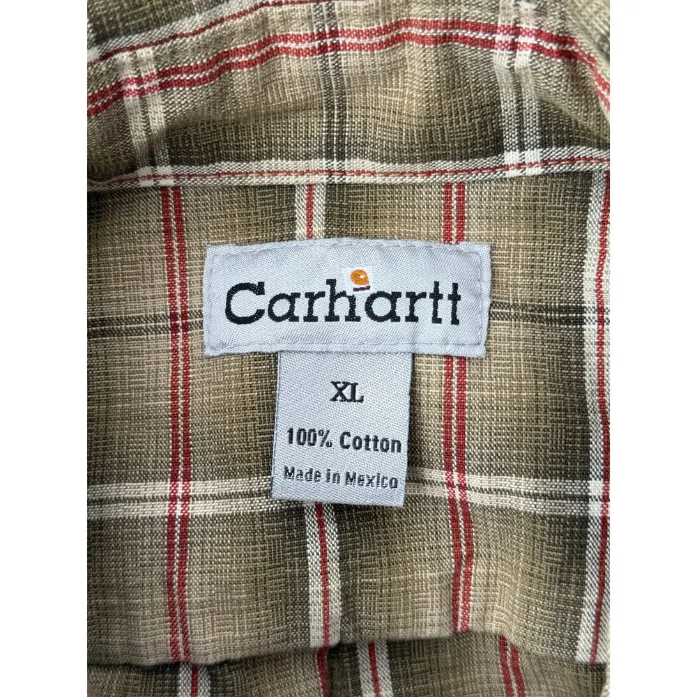 Carhartt Men's Plaid Shirt Sz XL Long Sleeve Button Up Tan Work Dress Casual - Picture 4 of 4